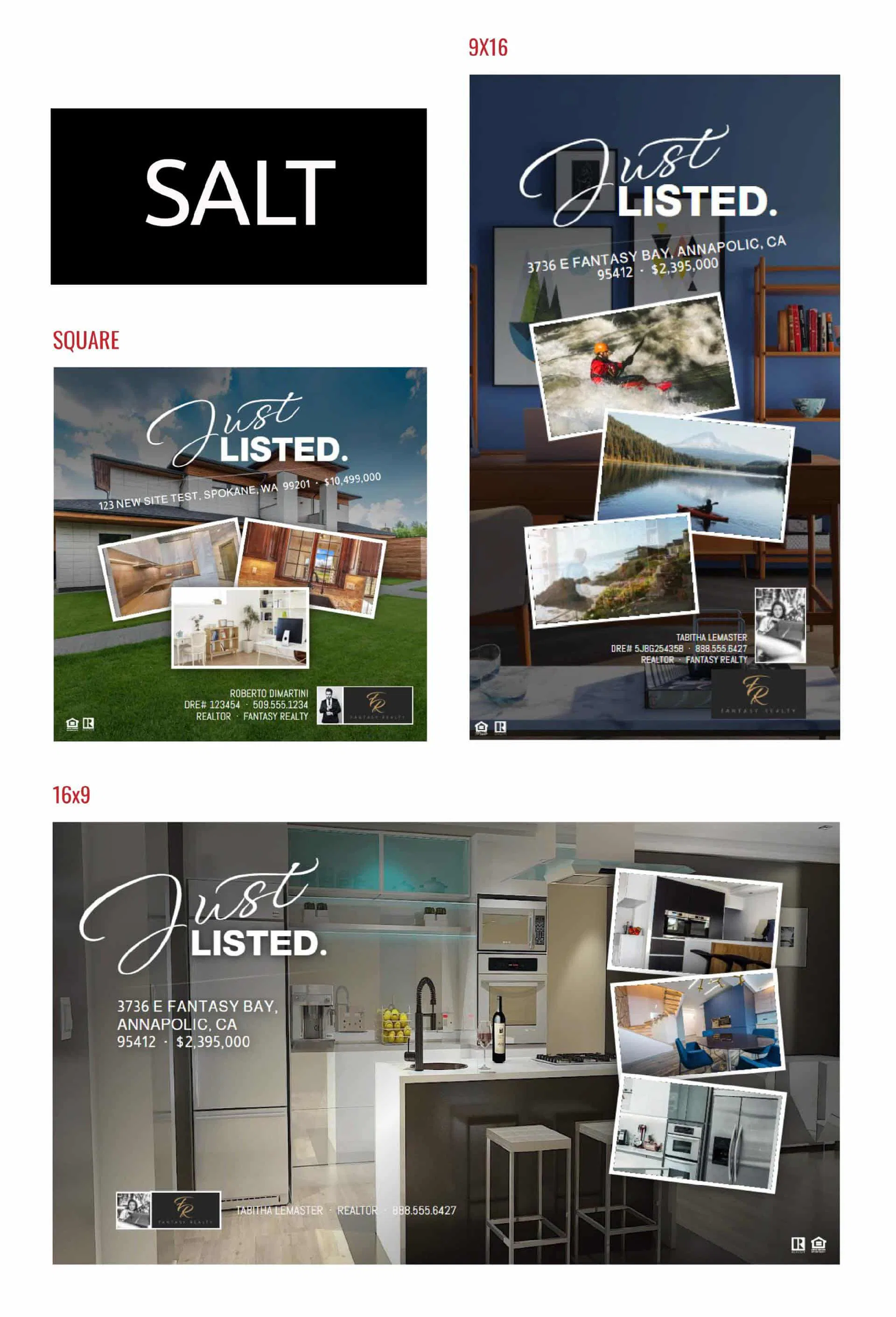 Just Listed real estate marketing templates featuring dynamic property images, showcasing interior renovations and aerial views, designed for enhanced engagement in Arizona's competitive market.
